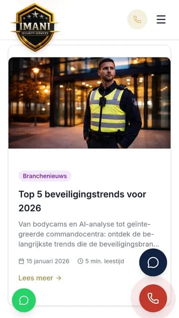 Mobiele screenshot van de Imani Security Services website